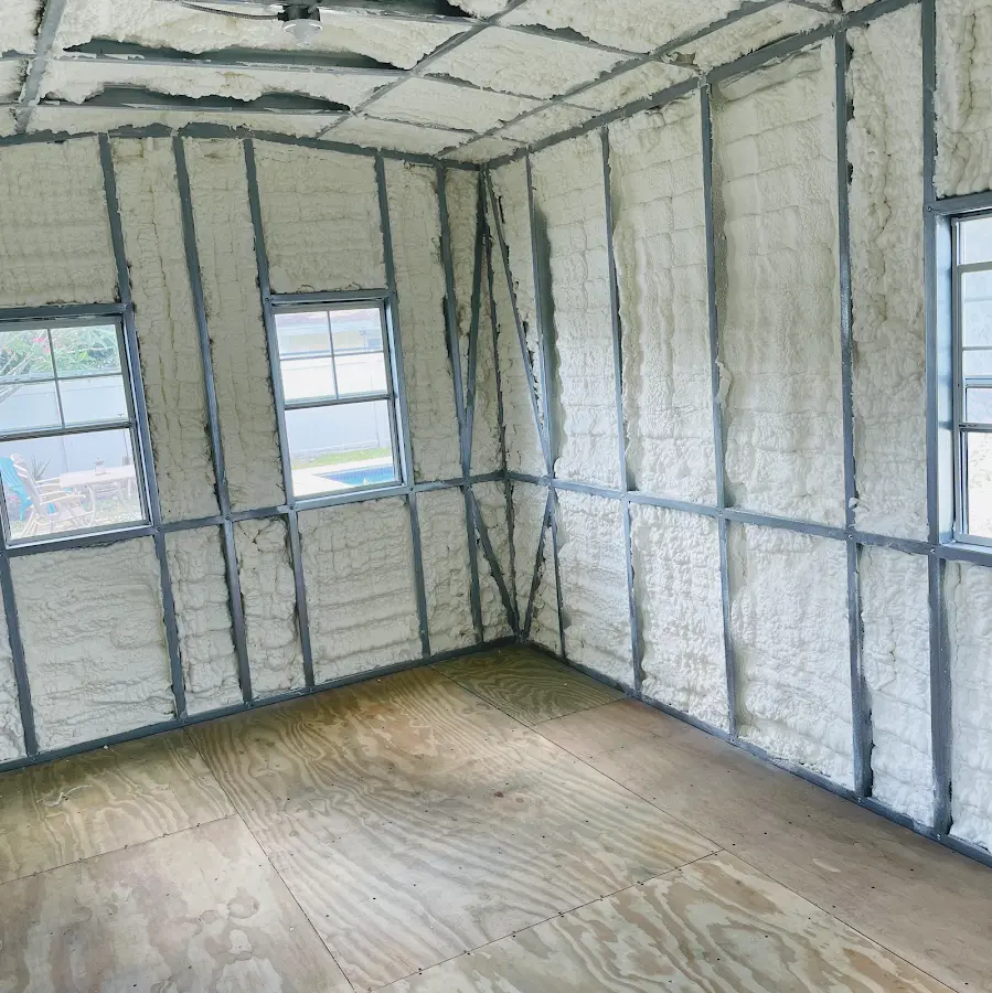 Closed-cell spray foam insulation applied to wall cavities in a residential project in Desert Hot Springs